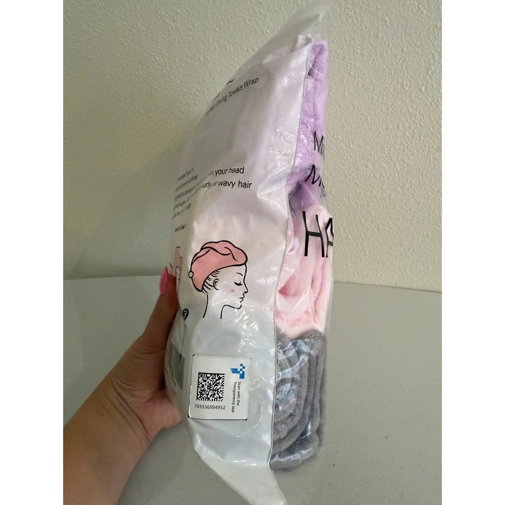 Popchose Microfiber Hair Towel Wrap 3 Pack Quick Dry Anti Frizz Purple Pink Grey